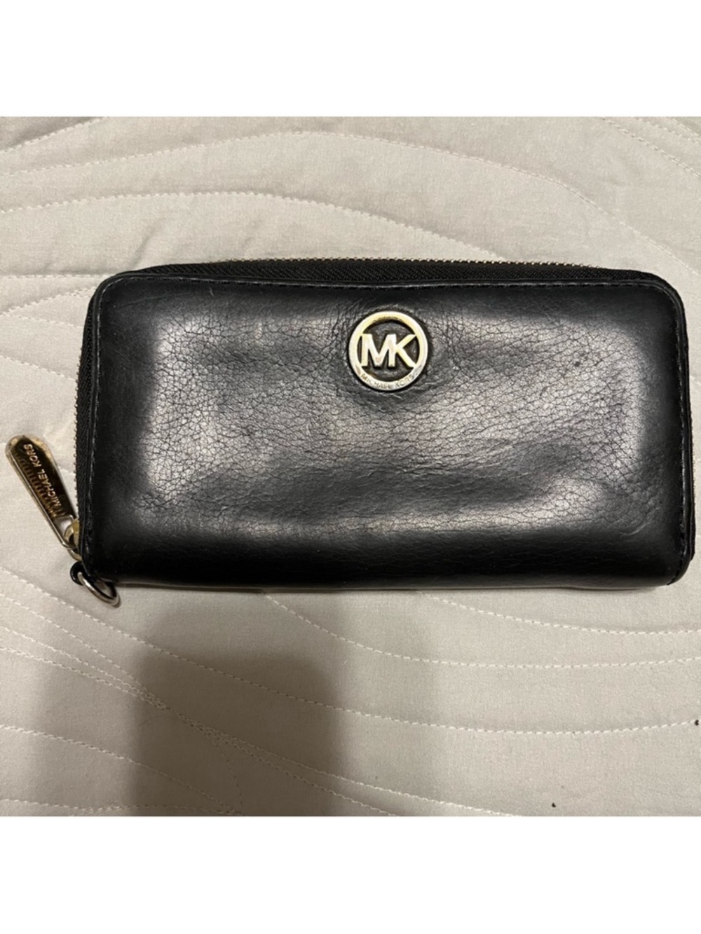 Michael Kors Black Leather Wristlet with Gold Hardware
